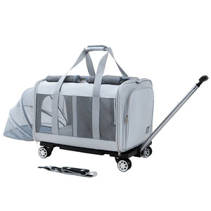 Airline Approved Rolling Dog Carrier with Wheels designed for dogs, featuring breathable mesh sides, sturdy handles, and a retractable pull handle for easy travel.