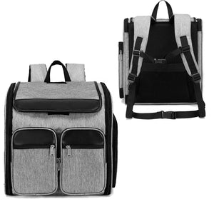 Gray backpack with black accents on a white background