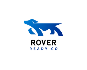 Blue stylized dog silhouette facing right above the text "Ready Go" in blue, representing airline-fit guidance and curated gear for stress-free dog travel.