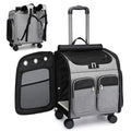 Gray pet carrier with wheels on a white background