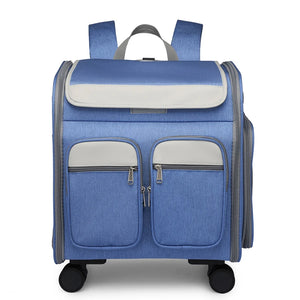 Blue suitcase with gray accents on a white background
