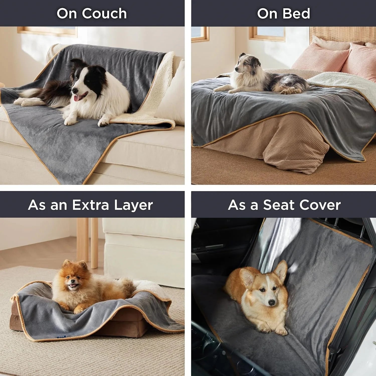 Premium Reversible Sherpa Fleece Pet Blanket — Waterproof, Pee Proof Cover for Dogs, Cats & Furniture - Rover Ready Co