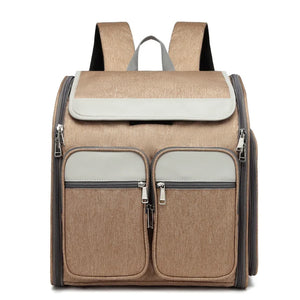 Beige backpack with gray accents on a white background