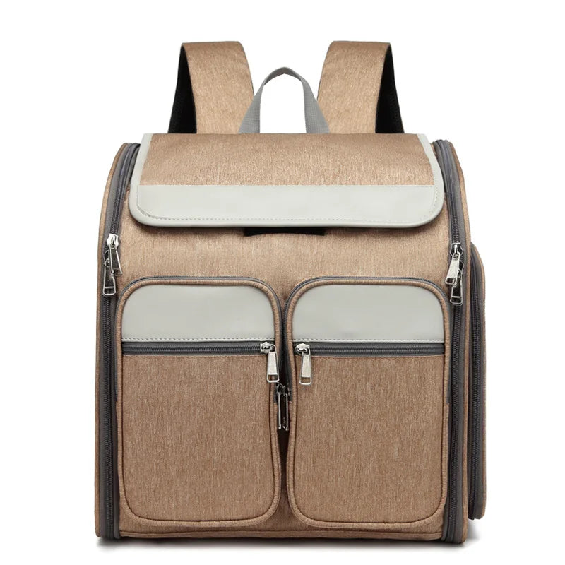 Beige backpack with gray accents on a white background