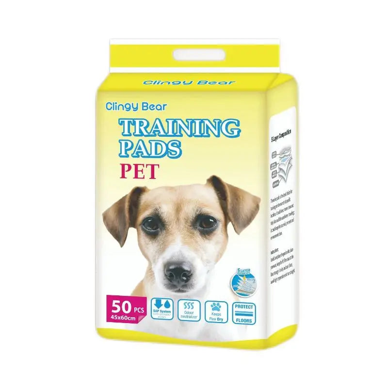 Package of Clingy Bear training pads for pets with a dog illustration on a white background