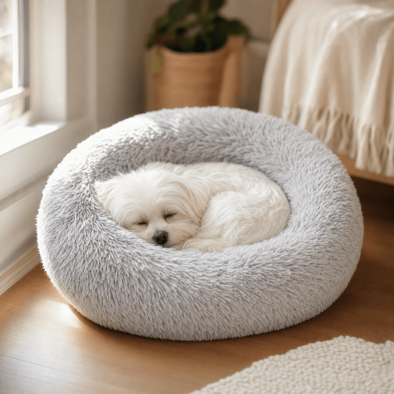 Calming Donut Dog Bed — Fluffy Plush, Washable - Rover Ready Co