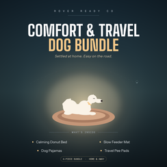 Comfort & Travel Dog Bundle — Donut Bed, Pajamas, Slow Feeder & Pee Pads